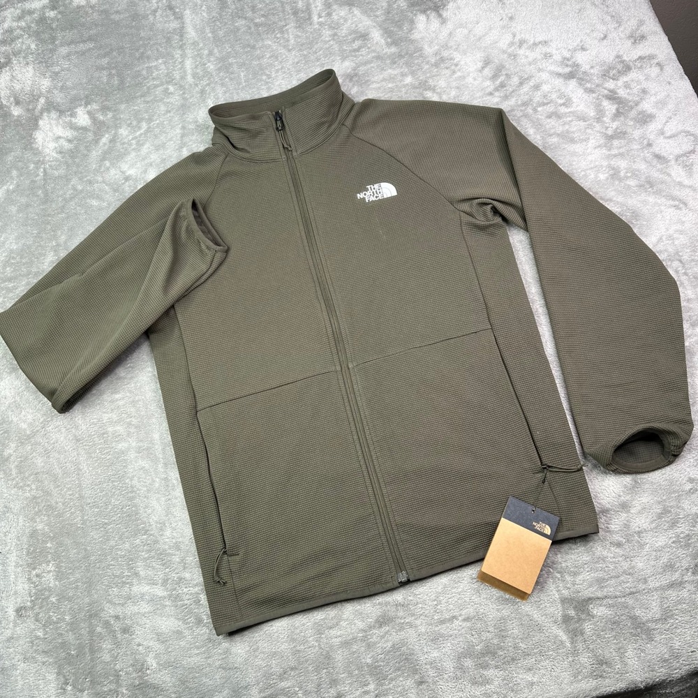 The North Face Waffle Knit Fleece Jacket Mens Small Olive Green Full Zip Mock